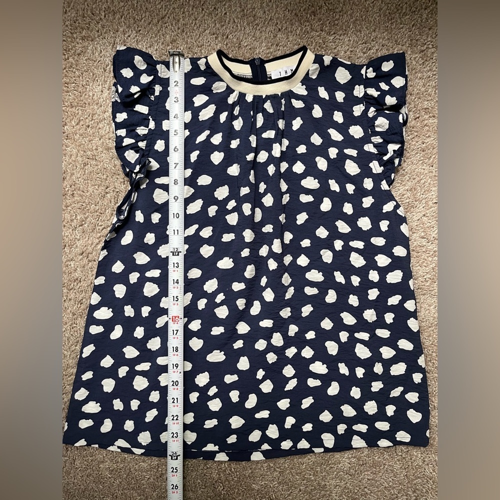 THML Cute fresh Navy top with flutter sleeves. Rayon and nylon. EUC - Picture 3 of 7